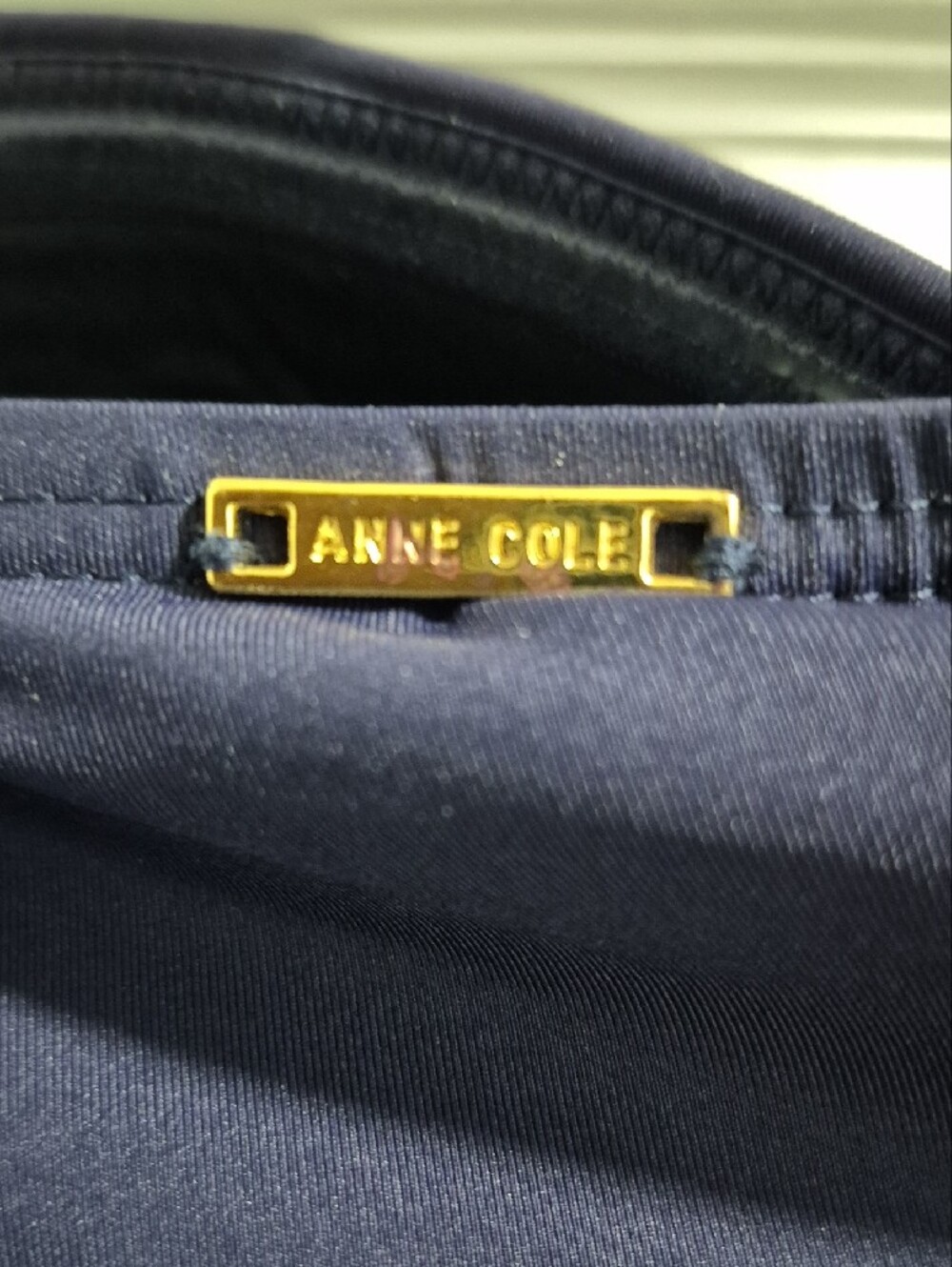 Anne Cole Navy Swim Top with Gold Logo Accent - Picture 2 of 6